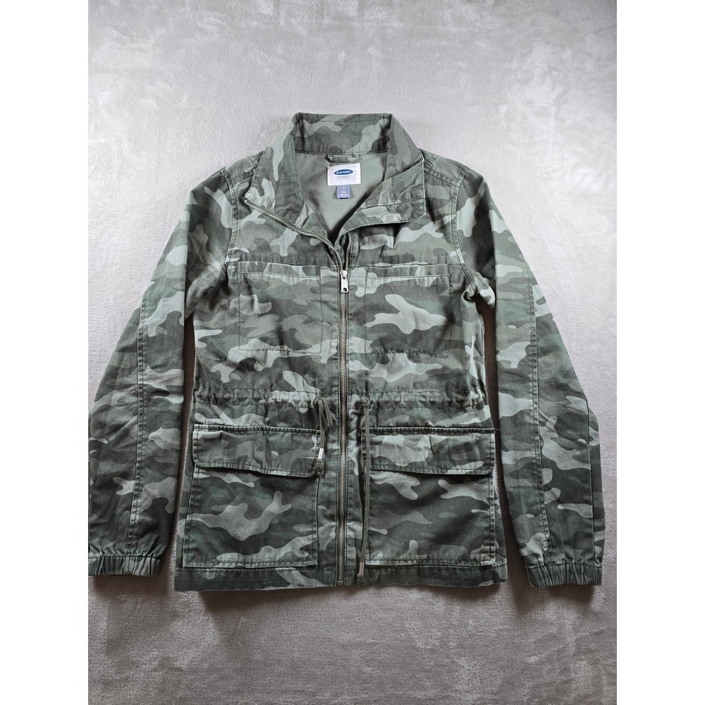Old Navy Camo Field Jacket Women Medium Tall Green Full Zip Utility‎ Coat